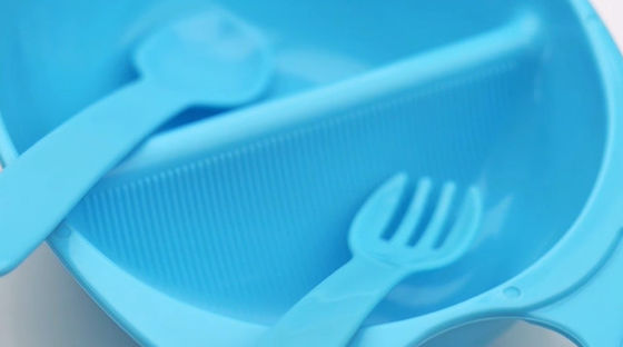 Plastik herauf 3-monatige Baby-Schüssel mit Löffel-Gabel